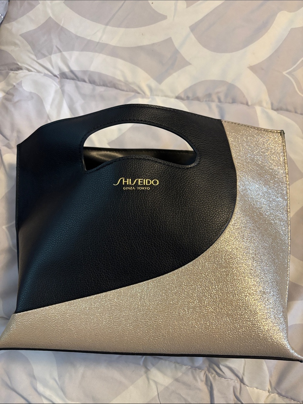 Shiseido Black and Gold Metallic Cutout-Handle Tote
